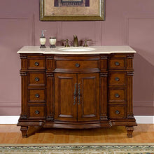 Load image into Gallery viewer, SILKROAD EXCLUSIVE HYP-0277-CM-UWC-48 48&quot; Single Bathroom Vanity in Brazilian Rosewood with Crema Marfil Marble, White Oval Sink, Front View