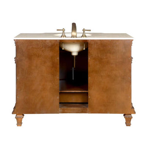 SILKROAD EXCLUSIVE HYP-0277-CM-UWC-48 48" Single Bathroom Vanity in Brazilian Rosewood with Crema Marfil Marble, White Oval Sink, Back View