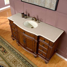 Load image into Gallery viewer, SILKROAD EXCLUSIVE HYP-0277-CM-UWC-60 60&quot; Single Bathroom Vanity in Brazilian Rosewood with Crema Marfil Marble, White Oval Sink, Top Angled View
