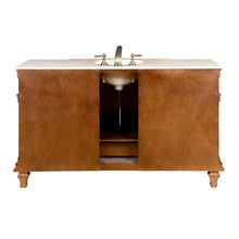 Load image into Gallery viewer, SILKROAD EXCLUSIVE HYP-0277-CM-UWC-60 60&quot; Single Bathroom Vanity in Brazilian Rosewood with Crema Marfil Marble, White Oval Sink, Back View