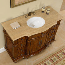 Load image into Gallery viewer, SILKROAD EXCLUSIVE HYP-0277-T-UWC-48 48&quot; Single Bathroom Vanity in Brazilian Rosewood with Travertine, White Oval Sink, Top Angled View