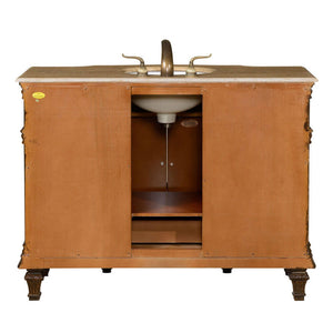 SILKROAD EXCLUSIVE HYP-0277-T-UWC-48 48" Single Bathroom Vanity in Brazilian Rosewood with Travertine, White Oval Sink, Back View