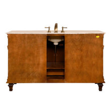 Load image into Gallery viewer, SILKROAD EXCLUSIVE HYP-0277-T-UWC-60 60&quot; Single Bathroom Vanity in Brazilian Rosewood with Travertine, White Oval Sink, Back View