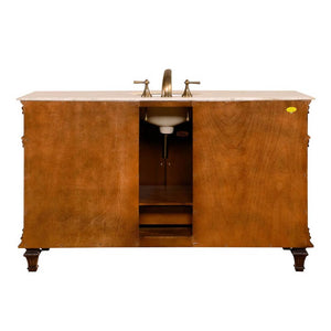 SILKROAD EXCLUSIVE HYP-0277-T-UWC-60 60" Single Bathroom Vanity in Brazilian Rosewood with Travertine, White Oval Sink, Back View