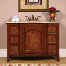 Load image into Gallery viewer, SILKROAD EXCLUSIVE HYP-0701-T-UIC-48 48&quot; Single Bathroom Vanity in Red Oak with Travertine, Ivory Oval Sink, Front View