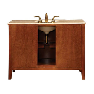 SILKROAD EXCLUSIVE HYP-0701-T-UIC-48 48" Single Bathroom Vanity in Red Oak with Travertine, Ivory Oval Sink, Back View