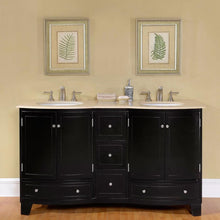 Load image into Gallery viewer, SILKROAD EXCLUSIVE HYP-0703-CM-UWC-60 60&quot; Double Bathroom Vanity in Dark Espresso with Crema Marfil Marble, White Oval Sinks, Front View