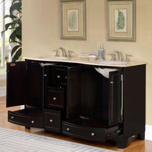 Load image into Gallery viewer, SILKROAD EXCLUSIVE HYP-0703-CM-UWC-60 60&quot; Double Bathroom Vanity in Dark Espresso with Crema Marfil Marble, White Oval Sinks, Open Doors and Drawers