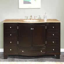 Load image into Gallery viewer, SILKROAD EXCLUSIVE HYP-0703-T-UWC-55 55&quot; Single Bathroom Vanity in Dark Espresso with Travertine, White Oval Sink, Front View