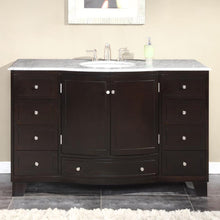 Load image into Gallery viewer, SILKROAD EXCLUSIVE HYP-0703-WM-UWC-55 55&quot; Single Bathroom Vanity in Dark Espresso with Carrara White Marble, White Oval Sink, Front View