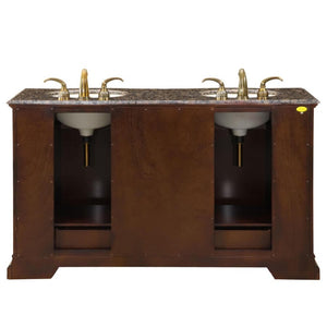 SILKROAD EXCLUSIVE HYP-0712-BB-UIC-60 60" Double Bathroom Vanity in American Walnut with Baltic Brown Granite, Ivory Oval Sinks, Back View