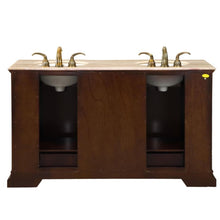 Load image into Gallery viewer, SILKROAD EXCLUSIVE HYP-0712-T-UIC-60 60&quot; Double Bathroom Vanity in American Walnut with Travertine, Ivory Oval Sinks, Back View