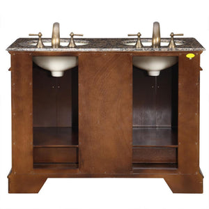 SILKROAD EXCLUSIVE HYP-0715-BB-UIC-48 48" Double Bathroom Vanity in Red Chestnut with Baltic Brown Granite, Ivory Oval Sinks, Back View