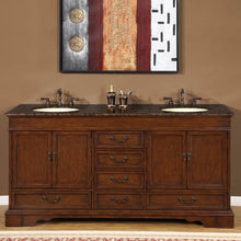 Load image into Gallery viewer, SILKROAD EXCLUSIVE HYP-0715-BB-UIC-72 72&quot; Double Bathroom Vanity in Red Chestnut with Baltic Brown Granite, Ivory Oval Sinks, Front View