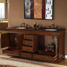 Load image into Gallery viewer, SILKROAD EXCLUSIVE HYP-0715-BB-UIC-72 72&quot; Double Bathroom Vanity in Red Chestnut with Baltic Brown Granite, Ivory Oval Sinks, Open Doors and Drawers