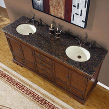 Load image into Gallery viewer, SILKROAD EXCLUSIVE HYP-0715-BB-UIC-72 72&quot; Double Bathroom Vanity in Red Chestnut with Baltic Brown Granite, Ivory Oval Sinks, Top Angled View