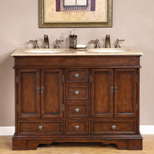 Load image into Gallery viewer, SILKROAD EXCLUSIVE HYP-0715-T-UIC-48 48&quot; Double Bathroom Vanity in Red Chestnut with Travertine, Ivory Oval Sinks, Front View