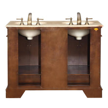 Load image into Gallery viewer, SILKROAD EXCLUSIVE HYP-0715-T-UIC-48 48&quot; Double Bathroom Vanity in Red Chestnut with Travertine, Ivory Oval Sinks, Back View