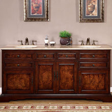 Load image into Gallery viewer, SILKROAD EXCLUSIVE HYP-0716-T-UIC-72 72&quot; Double Bathroom Vanity in Red Chestnut with Travertine, Ivory Oval Sinks, Front View