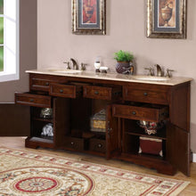 Load image into Gallery viewer, SILKROAD EXCLUSIVE HYP-0716-T-UIC-72 72&quot; Double Bathroom Vanity in Red Chestnut with Travertine, Ivory Oval Sinks, Open Doors and Drawers