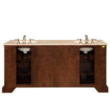 Load image into Gallery viewer, SILKROAD EXCLUSIVE HYP-0716-T-UIC-72 72&quot; Double Bathroom Vanity in Red Chestnut with Travertine, Ivory Oval Sinks, Back View