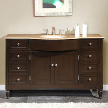 Load image into Gallery viewer, SILKROAD EXCLUSIVE HYP-0717-T-UWC-58 58&quot; Single Bathroom Vanity in Dark Walnut with Travertine, White Oval Sink, Front View