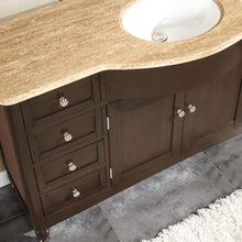 Load image into Gallery viewer, SILKROAD EXCLUSIVE HYP-0717-T-UWC-58 58&quot; Single Bathroom Vanity in Dark Walnut with Travertine, White Oval Sink, Closeup