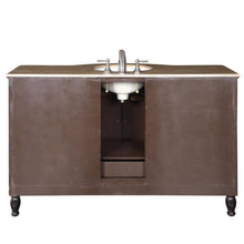 Load image into Gallery viewer, SILKROAD EXCLUSIVE HYP-0717-T-UWC-58 58&quot; Single Bathroom Vanity in Dark Walnut with Travertine, White Oval Sink, Back View