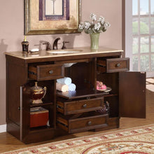 Load image into Gallery viewer, SILKROAD EXCLUSIVE HYP-0718-T-UIC-48 48&quot; Single Bathroom Vanity in Walnut with Travertine, Ivory Oval Sink, Open Doors and Drawers