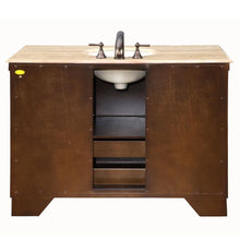 Load image into Gallery viewer, SILKROAD EXCLUSIVE HYP-0718-T-UIC-48 48&quot; Single Bathroom Vanity in Walnut with Travertine, Ivory Oval Sink, Back View