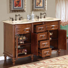 Load image into Gallery viewer, SILKROAD EXCLUSIVE HYP-0719-CM-UIC-55 55&quot; Single Bathroom Vanity in American Chestnut with Crema Marfil Marble, Ivory Oval Sink, Open Doors and Drawers