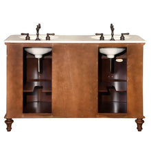 Load image into Gallery viewer, SILKROAD EXCLUSIVE HYP-0719-CM-UIC-55 55&quot; Single Bathroom Vanity in American Chestnut with Crema Marfil Marble, Ivory Oval Sink, Back View
