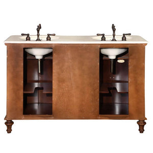SILKROAD EXCLUSIVE HYP-0719-CM-UIC-55 55" Single Bathroom Vanity in American Chestnut with Crema Marfil Marble, Ivory Oval Sink, Back View