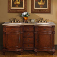 Load image into Gallery viewer, SILKROAD EXCLUSIVE HYP-0722-T-UIC-60 60&quot; Double Bathroom Vanity in Brazilian Rosewood with Travertine, Ivory Oval Sinks, Front View