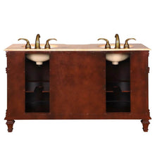 Load image into Gallery viewer, SILKROAD EXCLUSIVE HYP-0722-T-UIC-60 60&quot; Double Bathroom Vanity in Brazilian Rosewood with Travertine, Ivory Oval Sinks, Back View