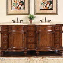Load image into Gallery viewer, SILKROAD EXCLUSIVE HYP-0722-T-UIC-72 72&quot; Double Bathroom Vanity in Brazilian Rosewood with Travertine, Ivory Oval Sinks, Front View