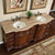 SILKROAD EXCLUSIVE HYP-0722-T-UIC-72 72" Double Bathroom Vanity in Brazilian Rosewood with Travertine, Ivory Oval Sinks, Top Angled View