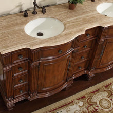 Load image into Gallery viewer, SILKROAD EXCLUSIVE HYP-0722-T-UIC-72 72&quot; Double Bathroom Vanity in Brazilian Rosewood with Travertine, Ivory Oval Sinks, Closeup