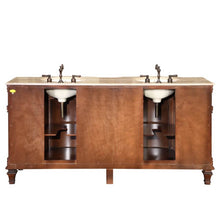 Load image into Gallery viewer, SILKROAD EXCLUSIVE HYP-0722-T-UIC-72 72&quot; Double Bathroom Vanity in Brazilian Rosewood with Travertine, Ivory Oval Sinks, Back View