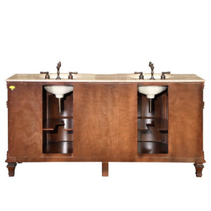 SILKROAD EXCLUSIVE HYP-0722-T-UIC-72 72" Double Bathroom Vanity in Brazilian Rosewood with Travertine, Ivory Oval Sinks, Back View
