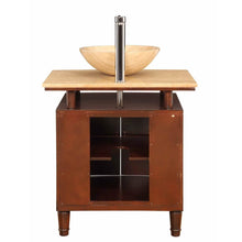 Load image into Gallery viewer, SILKROAD EXCLUSIVE HYP-0808N-T-29_S29B 29&quot; Single Bathroom Vanity in Dark Chestnut with Travertine Top and Vessel Sink Included, Back View