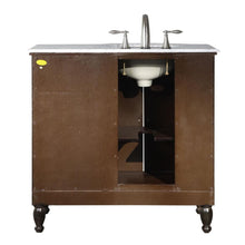Load image into Gallery viewer, SILKROAD EXCLUSIVE HYP-0902-WM-UWC-38-L 38&quot; Single Bathroom Vanity in Dark Walnut with Carrara White Marble, White Oval Sink, Back View