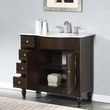 Load image into Gallery viewer, SILKROAD EXCLUSIVE HYP-0902-WM-UWC-38-R 38&quot; Single Bathroom Vanity in Dark Walnut with Carrara White Marble, White Oval Sink, Open Doors and Drawers