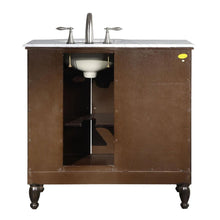 Load image into Gallery viewer, SILKROAD EXCLUSIVE HYP-0902-WM-UWC-38-R 38&quot; Single Bathroom Vanity in Dark Walnut with Carrara White Marble, White Oval Sink, Back View