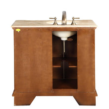 Load image into Gallery viewer, SILKROAD EXCLUSIVE HYP-0904-T-UIC-38-L 38&quot; Single Bathroom Vanity in Walnut with Travertine, Ivory Oval Sink, Back View