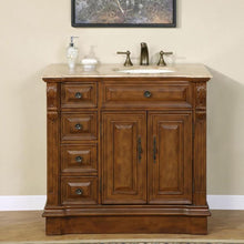 Load image into Gallery viewer, SILKROAD EXCLUSIVE HYP-0904-T-UIC-38-R 38&quot; Single Bathroom Vanity in Walnut with Travertine, Ivory Oval Sink, Front View