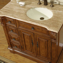 Load image into Gallery viewer, SILKROAD EXCLUSIVE HYP-0904-T-UIC-38-R 38&quot; Single Bathroom Vanity in Walnut with Travertine, Ivory Oval Sink, Closeup
