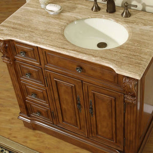 SILKROAD EXCLUSIVE HYP-0904-T-UIC-38-R 38" Single Bathroom Vanity in Walnut with Travertine, Ivory Oval Sink, Closeup