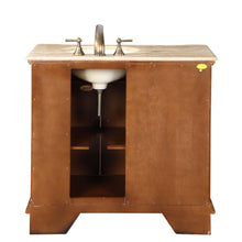 Load image into Gallery viewer, SILKROAD EXCLUSIVE HYP-0904-T-UIC-38-R 38&quot; Single Bathroom Vanity in Walnut with Travertine, Ivory Oval Sink, Back View