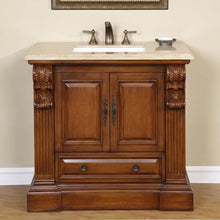 Load image into Gallery viewer, SILKROAD EXCLUSIVE HYP-0907-T-UWC-38 38&quot; Single Bathroom Vanity in Cherry with Travertine, White Oval Sink, Front View